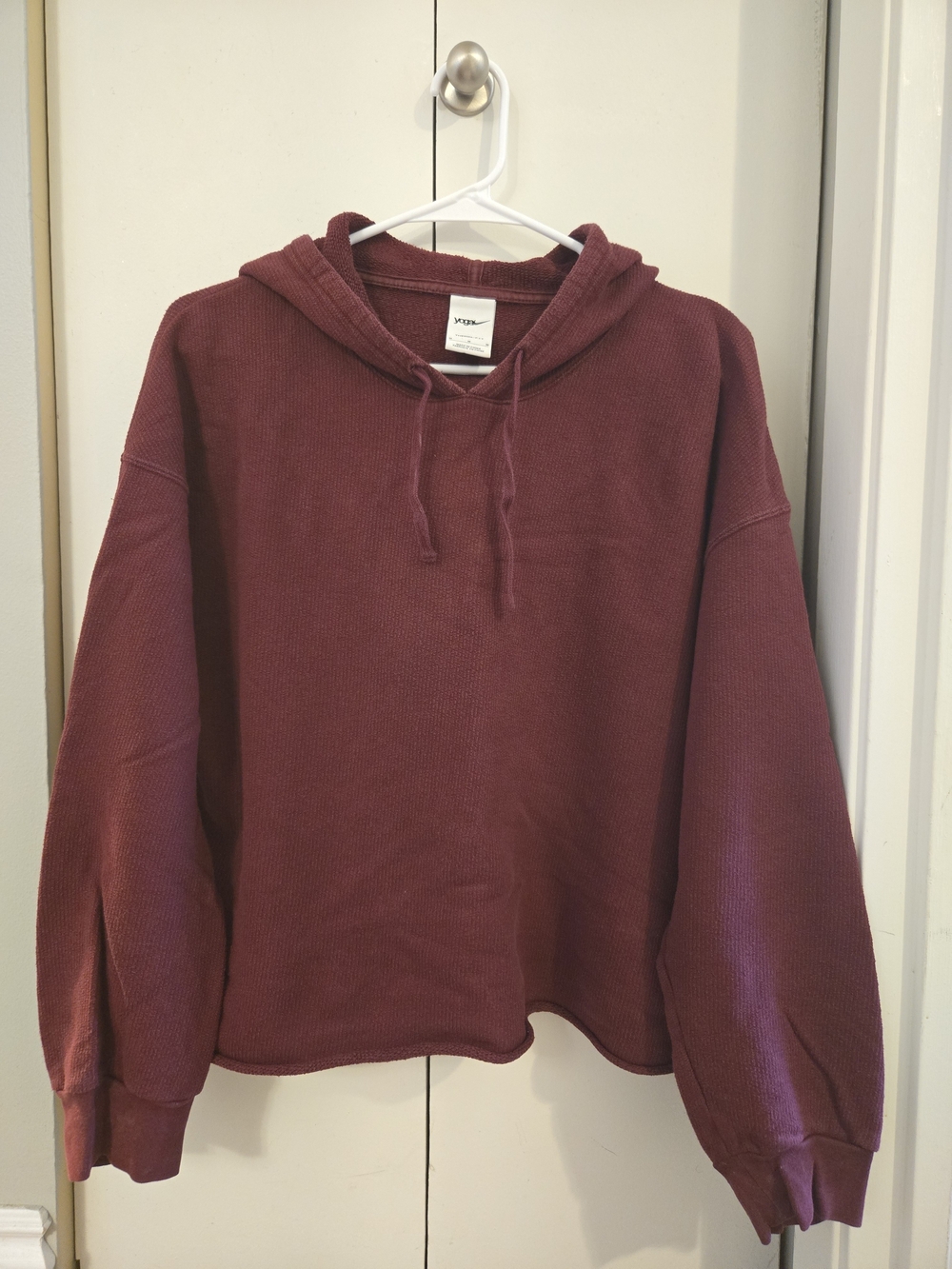 Waffle Knit Hooded Pullover - Burgundy - Picture 1 of 2